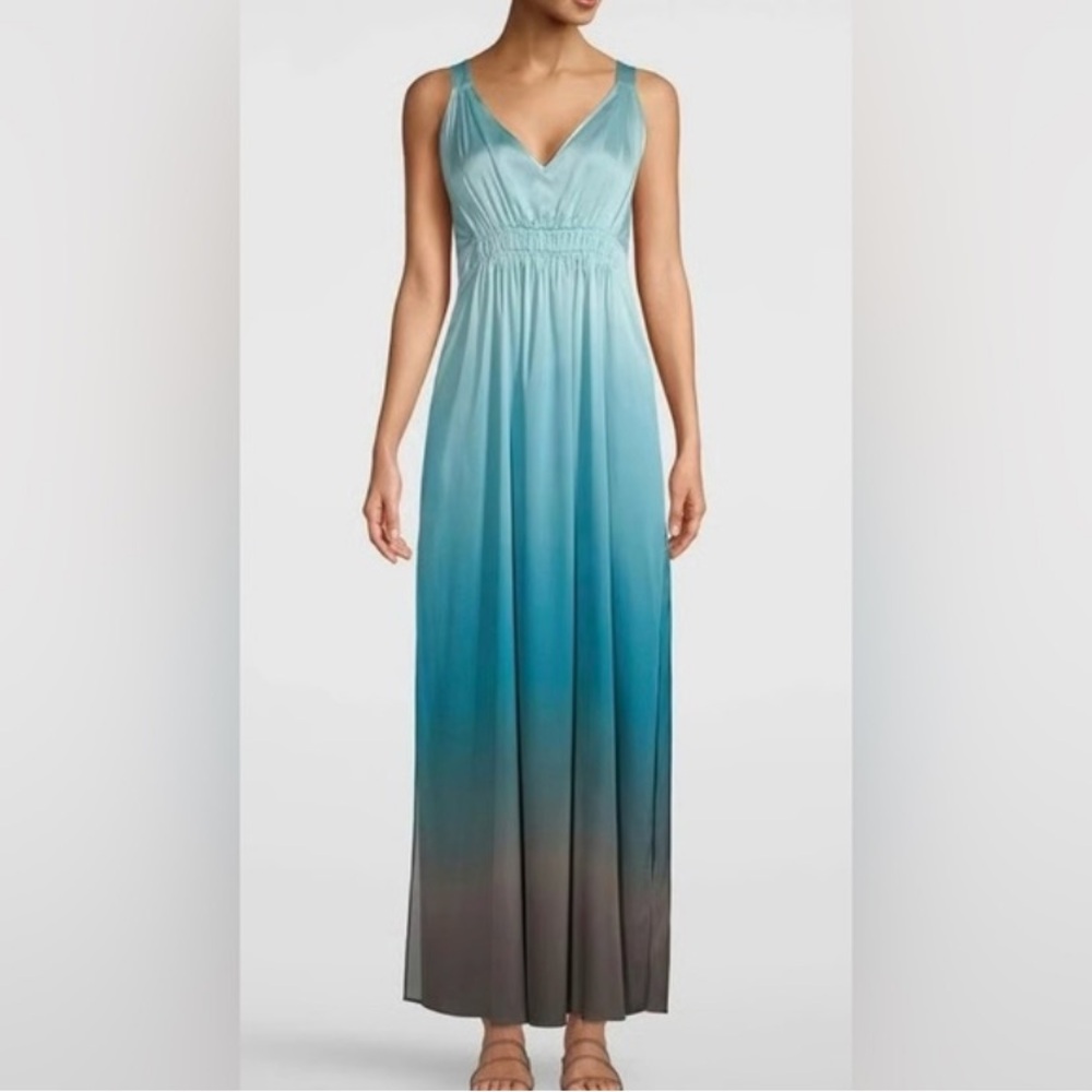 NWT White House Black Market Satin Teal ombré Maxi Dress Ocean Expresso size XS